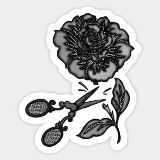 Black Lace Rose and Scissors Sticker